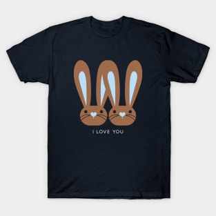 I Love You Brown Blue Heart Bunnies T-Shirt